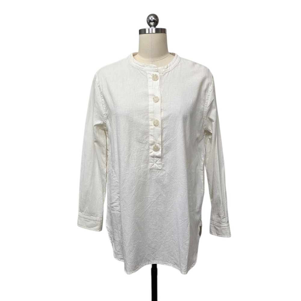 Madewell White Cotton Kapok Blend Band Collar Henley Tunic Shirt Womens Medium